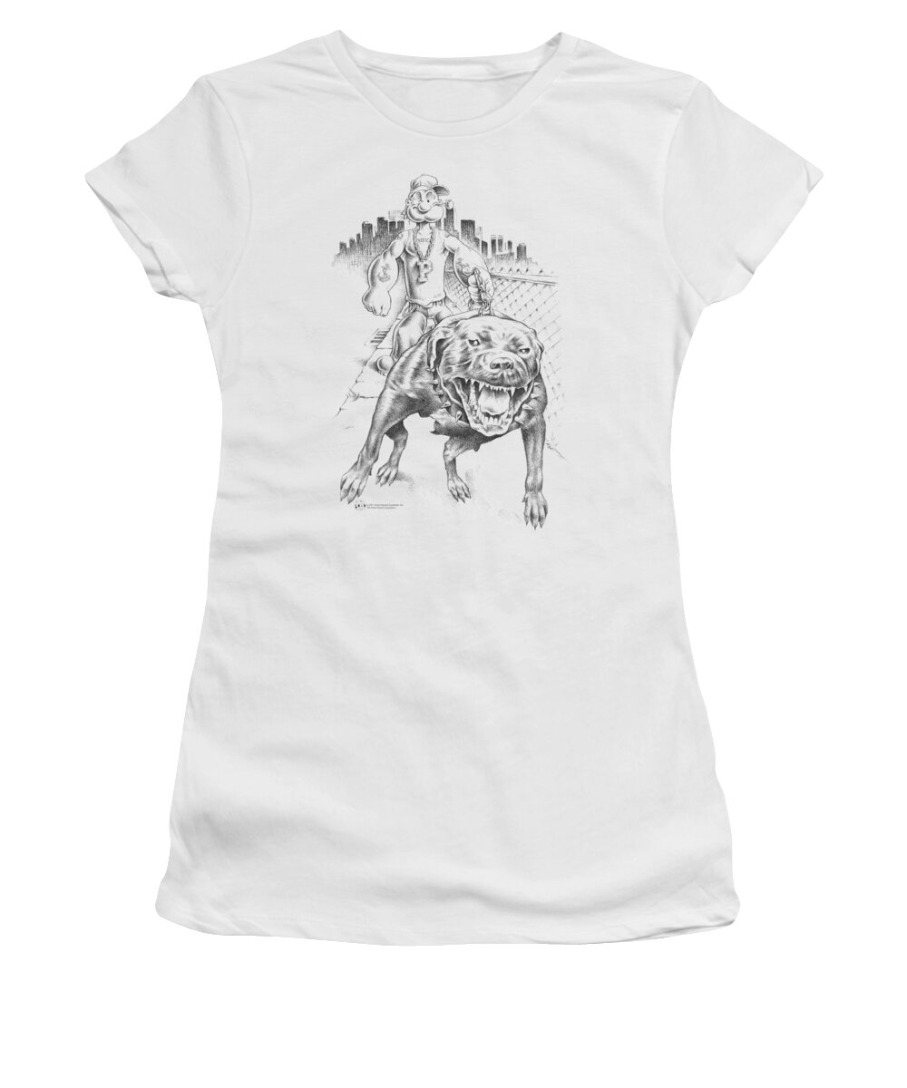 Popeye Women's T-Shirt featuring the digital art Popeye - Walking The Dog by Brand A
