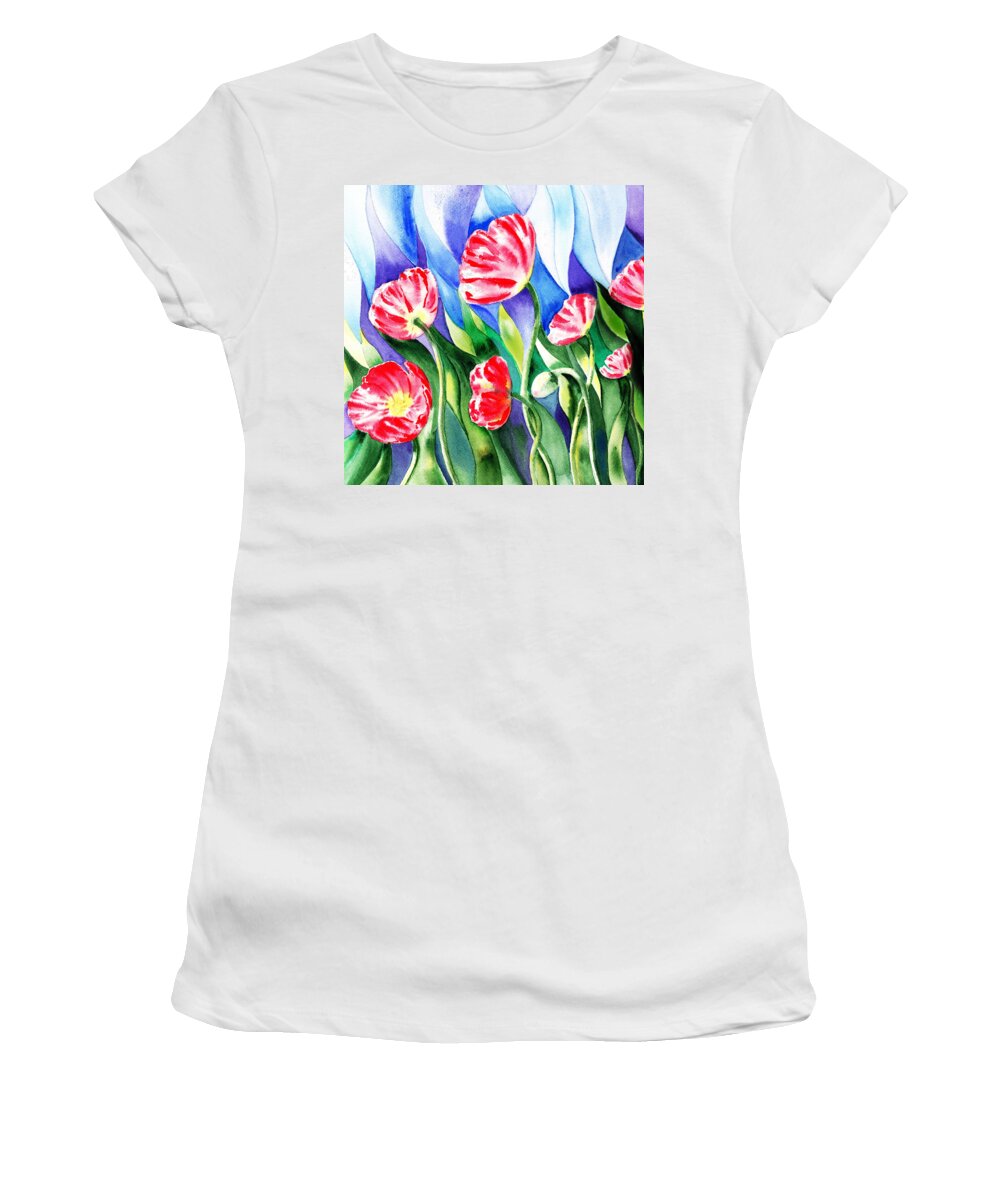 Red Women's T-Shirt featuring the painting Poppies Field Square Quilt by Irina Sztukowski