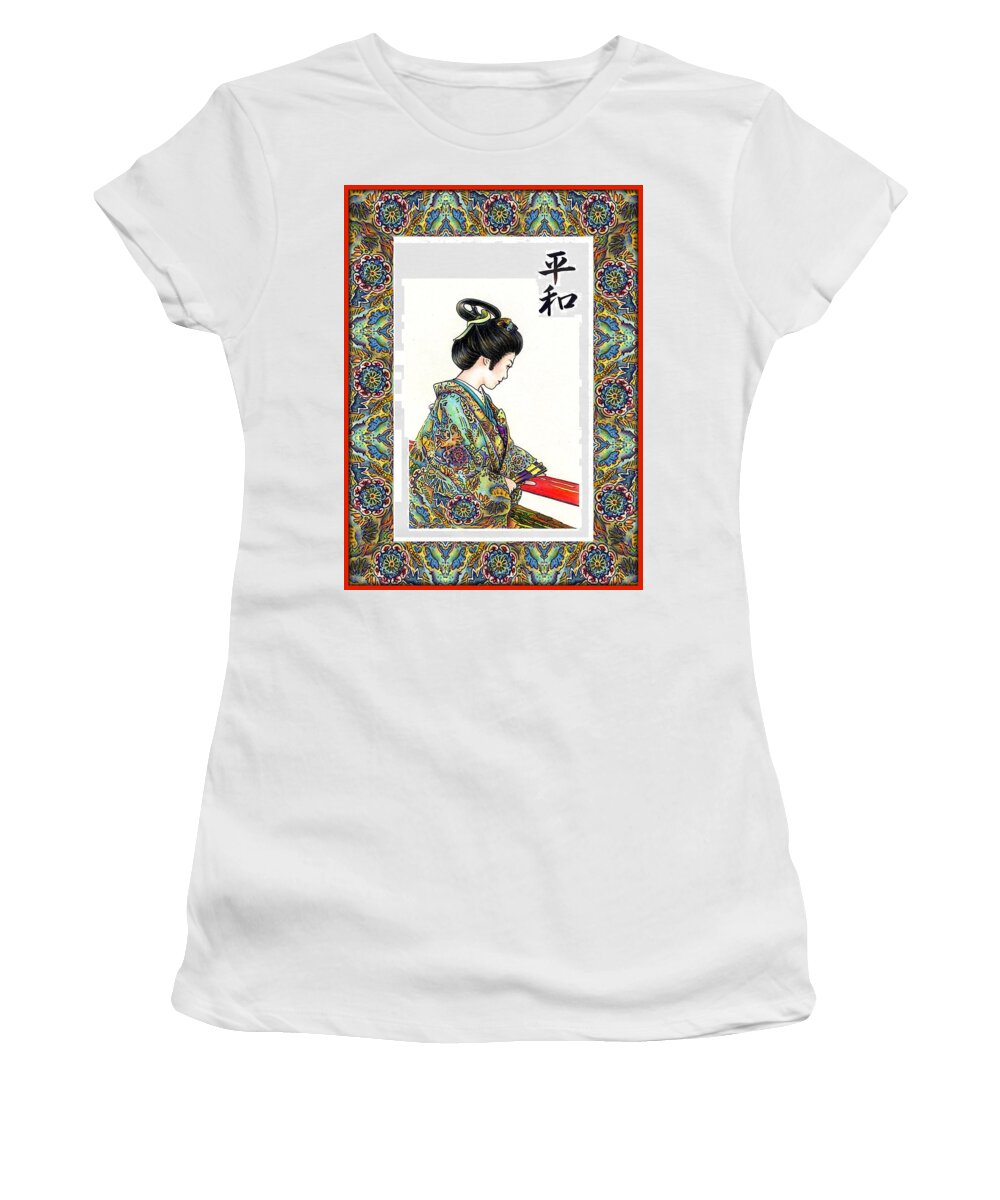 Drawing Women's T-Shirt featuring the drawing Portrait Of A Geisha by Tonie Cook