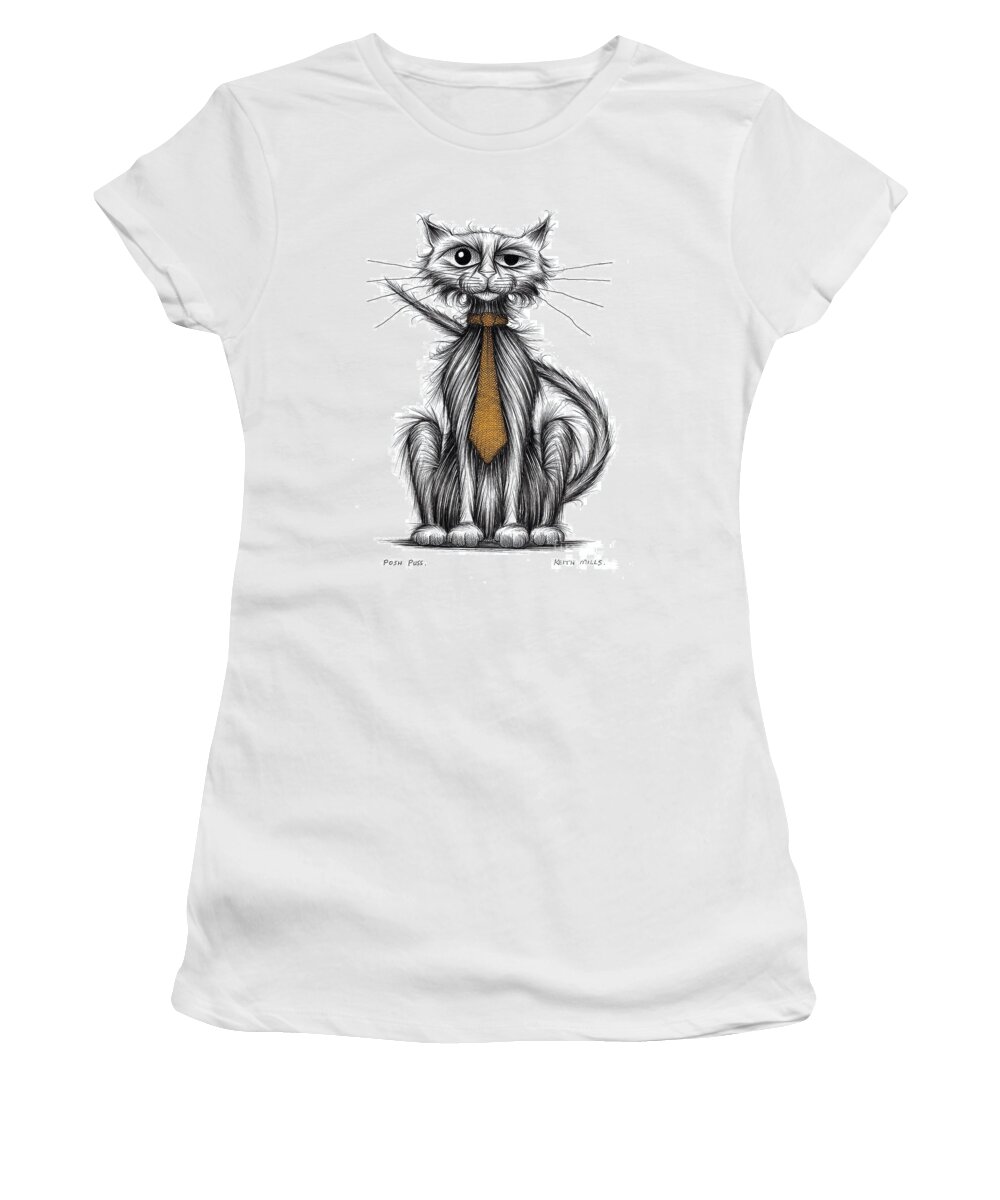 Dapper Cat Women's T-Shirt featuring the drawing Posh puss by Keith Mills