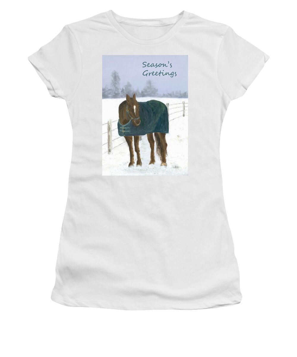 Horse Women's T-Shirt featuring the painting Prince Seasons Greetings by Laurel Best