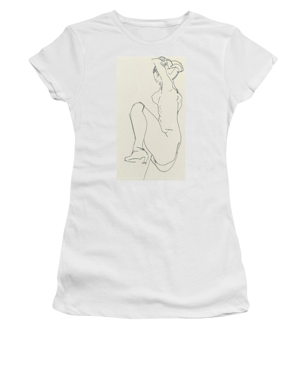 Egon Schiele Women's T-Shirt featuring the drawing Prostrate female nude by Egon Schiele
