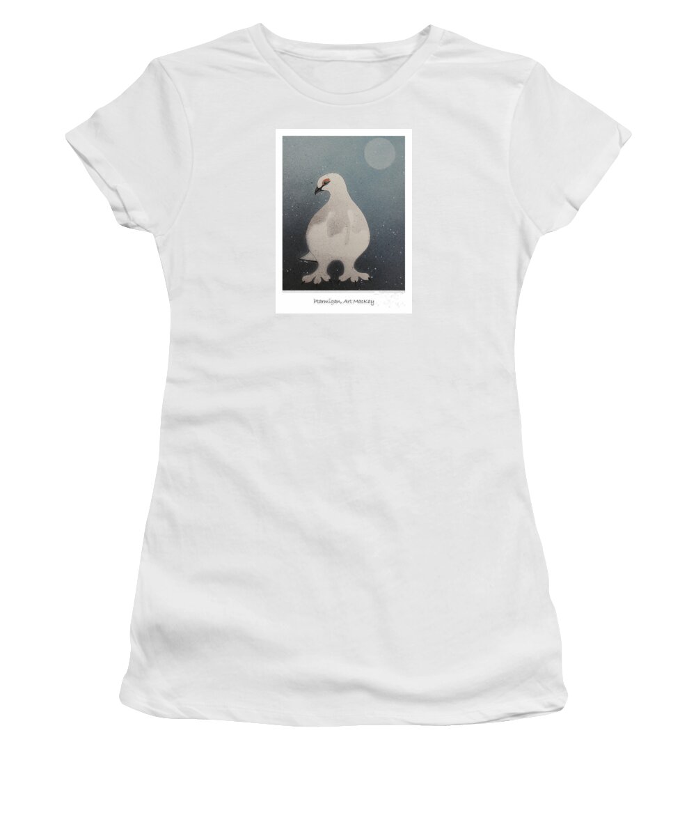 Arctic Women's T-Shirt featuring the mixed media Ptarmigan by Art MacKay