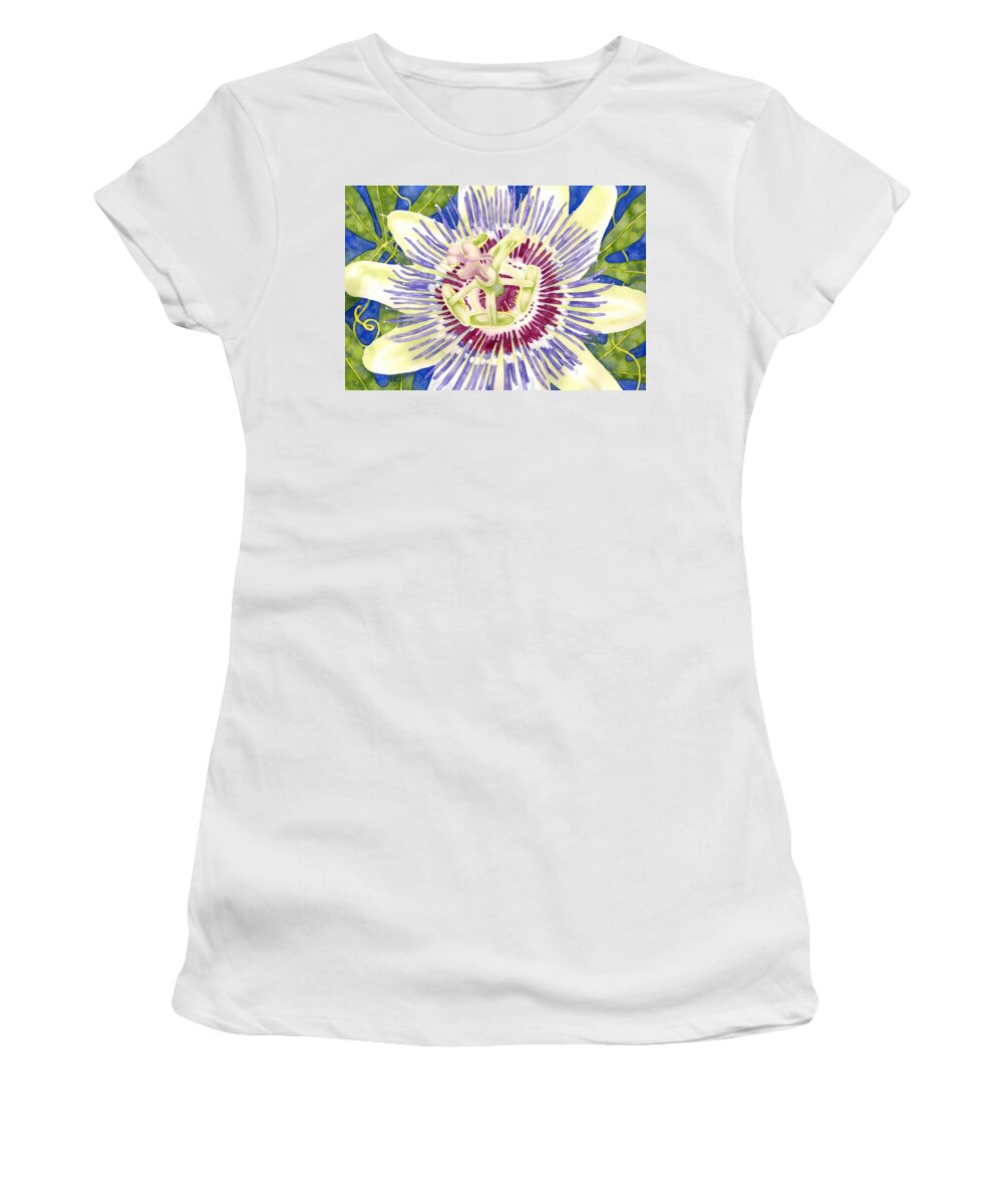 Passion Flower Women's T-Shirt featuring the painting Purple Passion by Pauline Walsh Jacobson