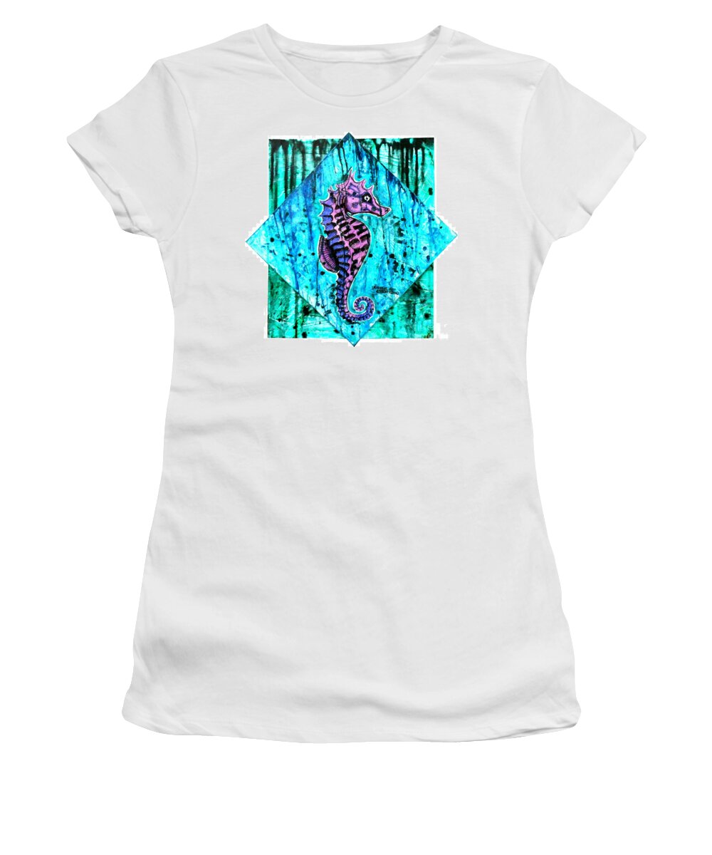 Seahorse Women's T-Shirt featuring the painting Purple Seahorse by Genevieve Esson