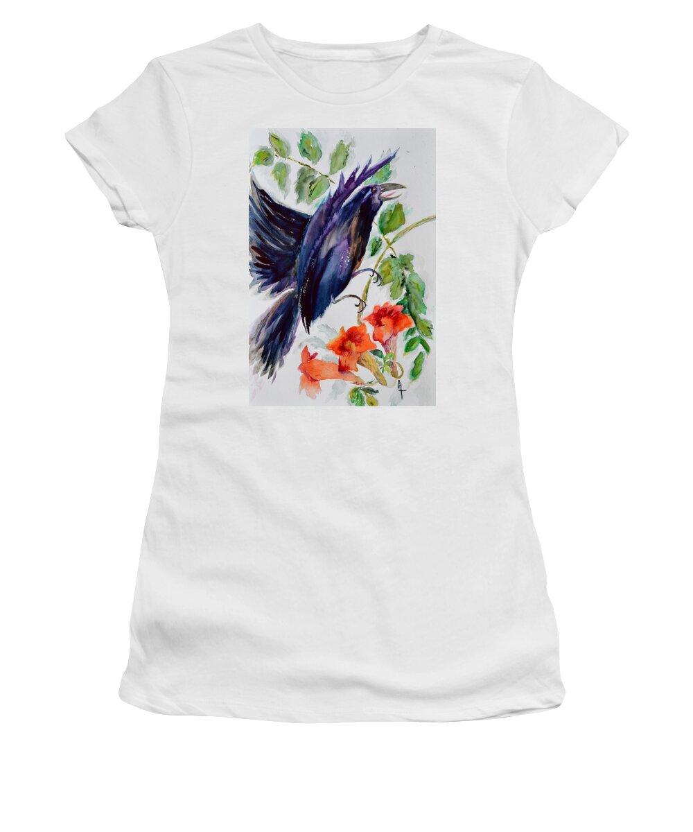 Crow Women's T-Shirt featuring the painting Quoi II by Beverley Harper Tinsley