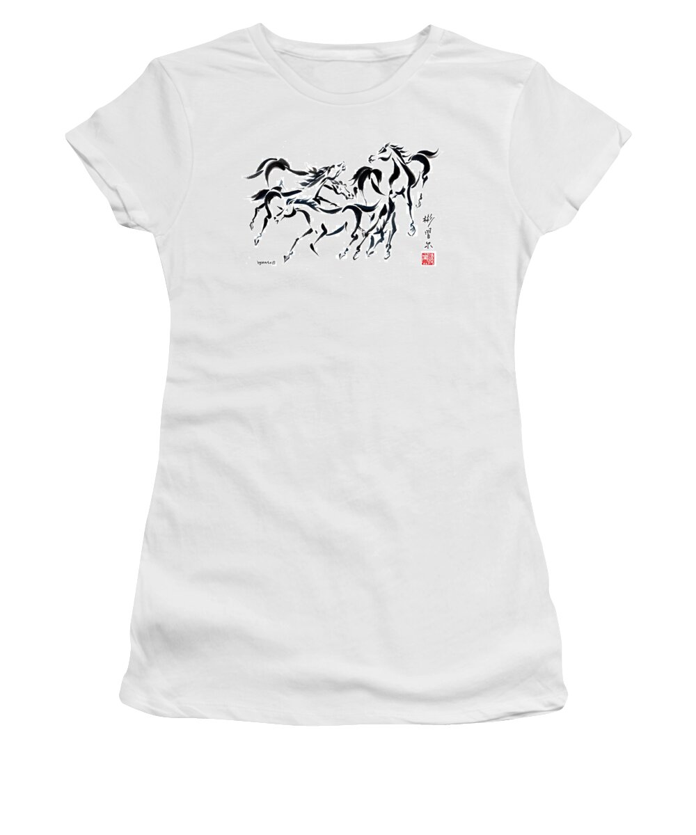 Chinese Brush Painting Women's T-Shirt featuring the painting Rambunctious by Bill Searle