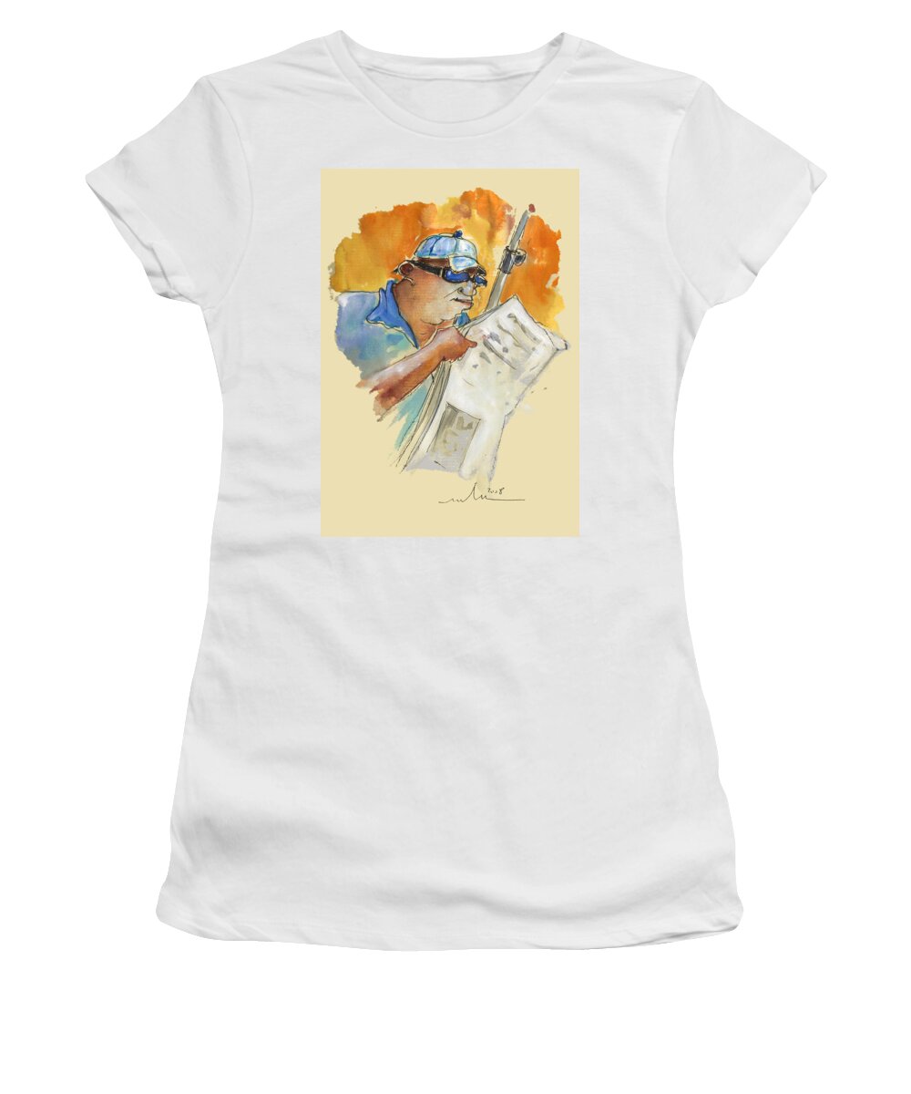 Portraits Women's T-Shirt featuring the painting Reading The News 04 by Miki De Goodaboom