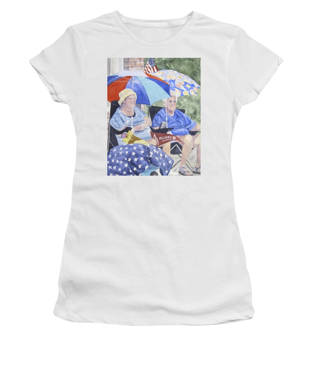 Watercolor Women's T-Shirt featuring the painting Ready for the Millbury Parade by Carol Flagg