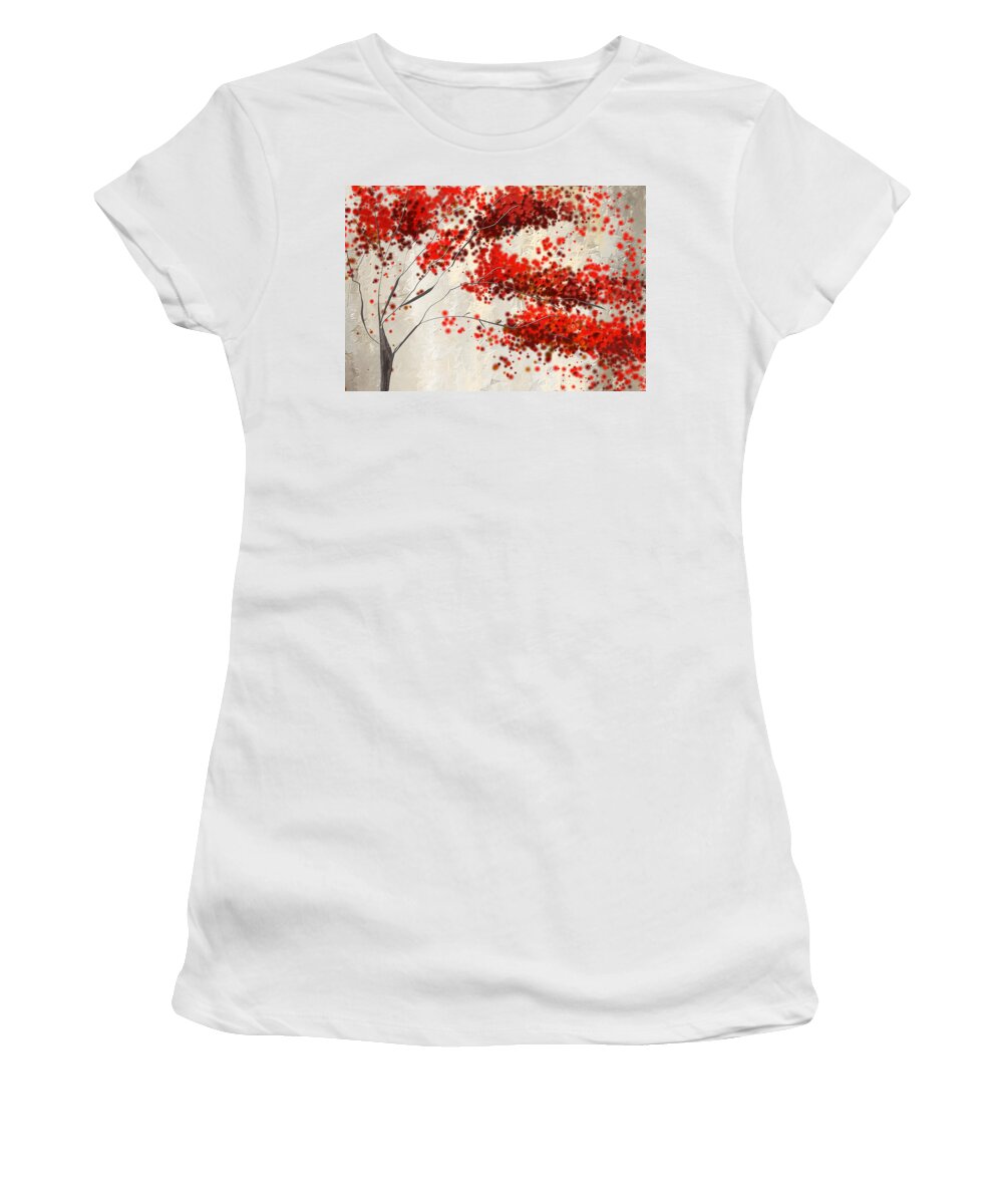 Maple Tree Women's T-Shirt featuring the painting Red Divine- Autumn Impressionist by Lourry Legarde