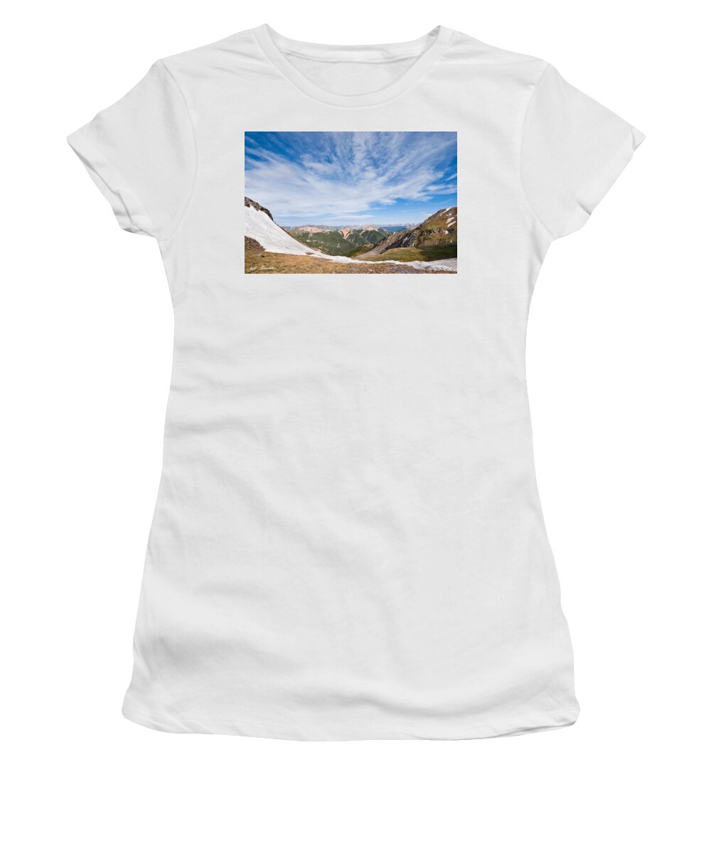 Barren Women's T-Shirt featuring the photograph Red Mountain from Columbine Lake Pass by Jeff Goulden