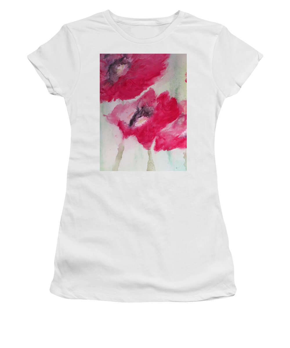 Red Women's T-Shirt featuring the painting Red Poppies by Lynne McQueen