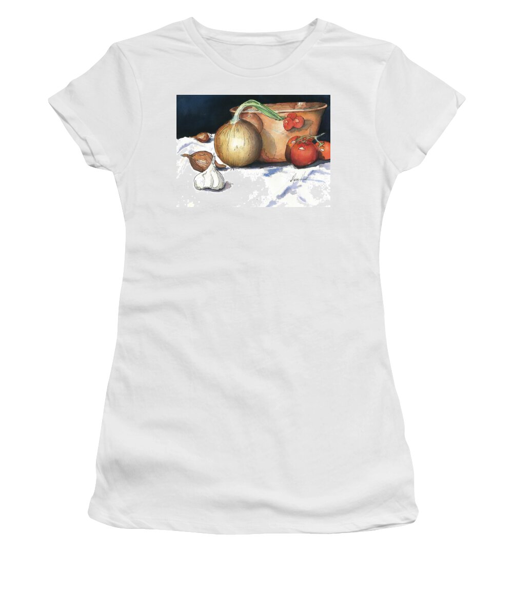 Tomatoes Women's T-Shirt featuring the painting Reflections in Copper by Maria Hunt