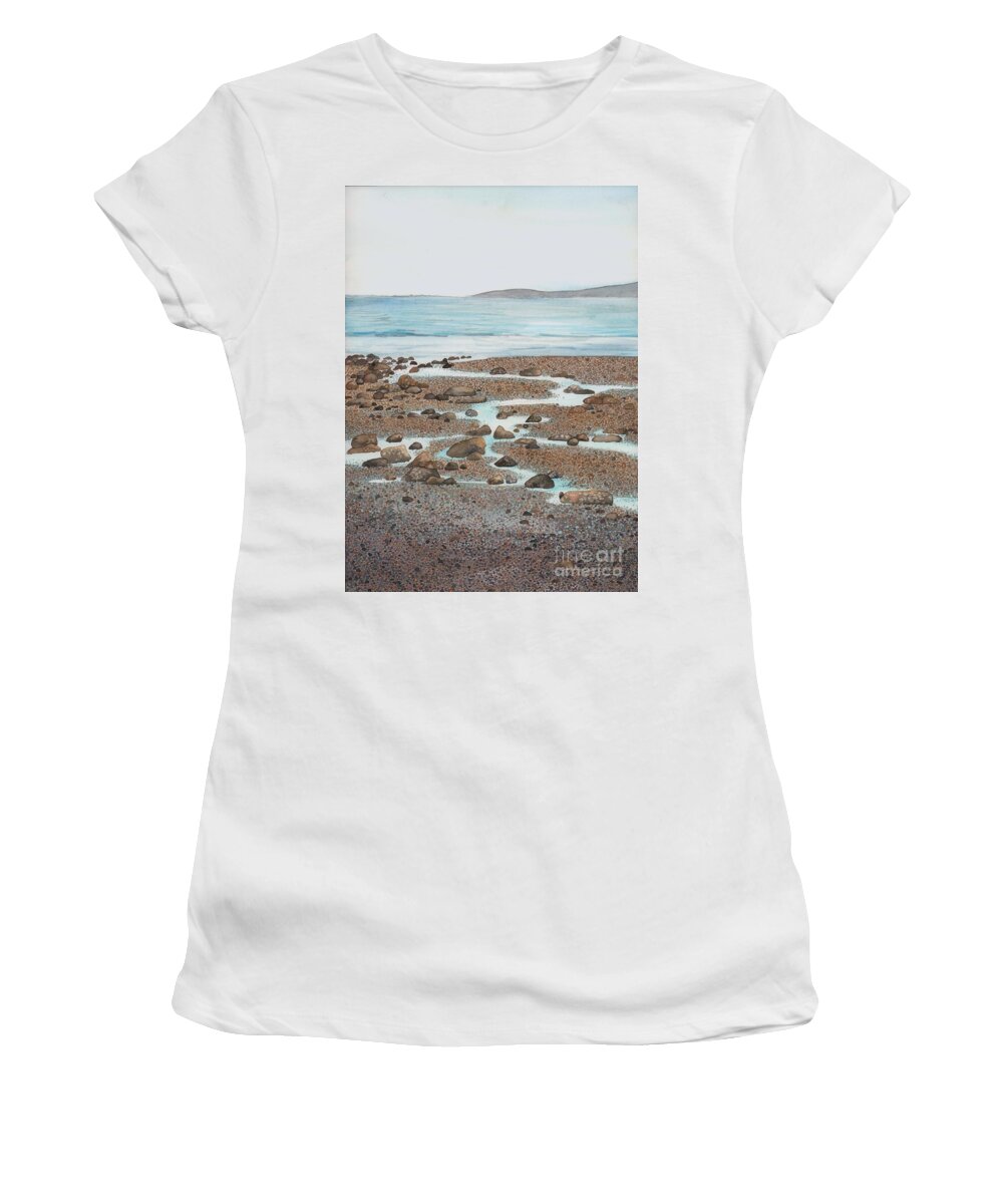 Tide Pools Women's T-Shirt featuring the painting Rocky Beach by Hilda Wagner