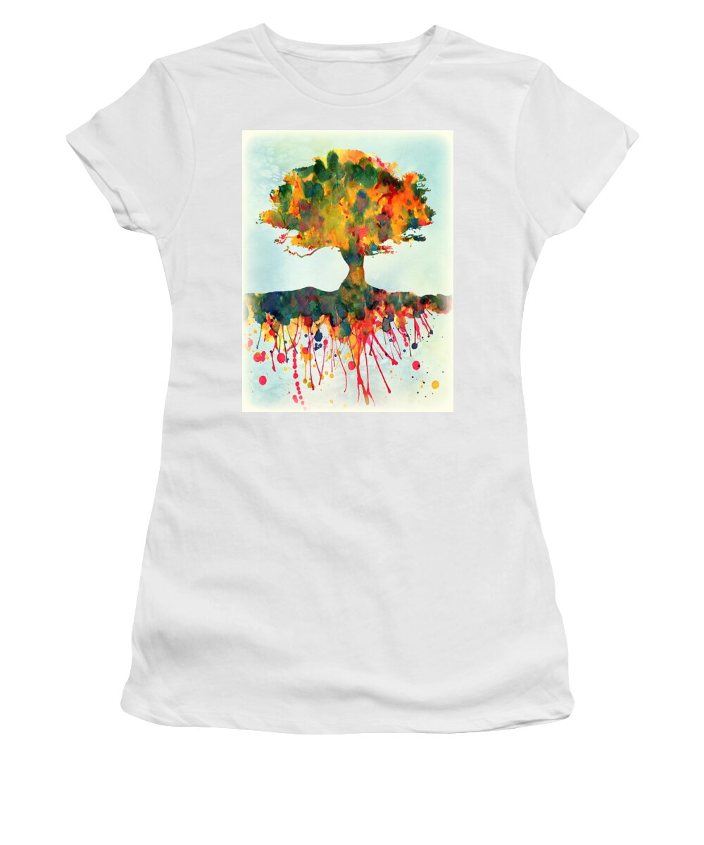 Tree Women's T-Shirt featuring the painting Roots by Lilia S