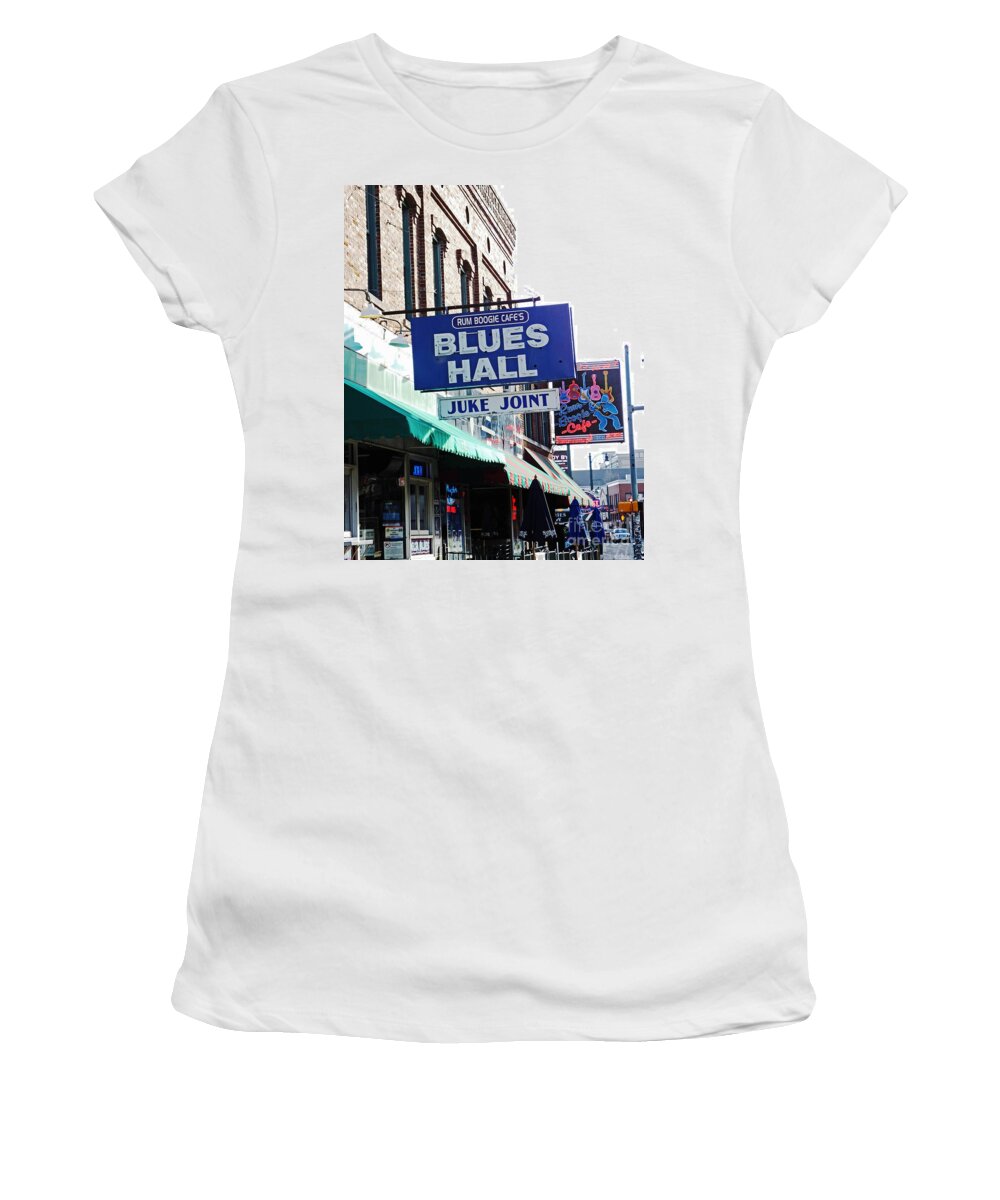  Women's T-Shirt featuring the photograph Rum Boogie Blues Hall Beale St Memphis by Lizi Beard-Ward