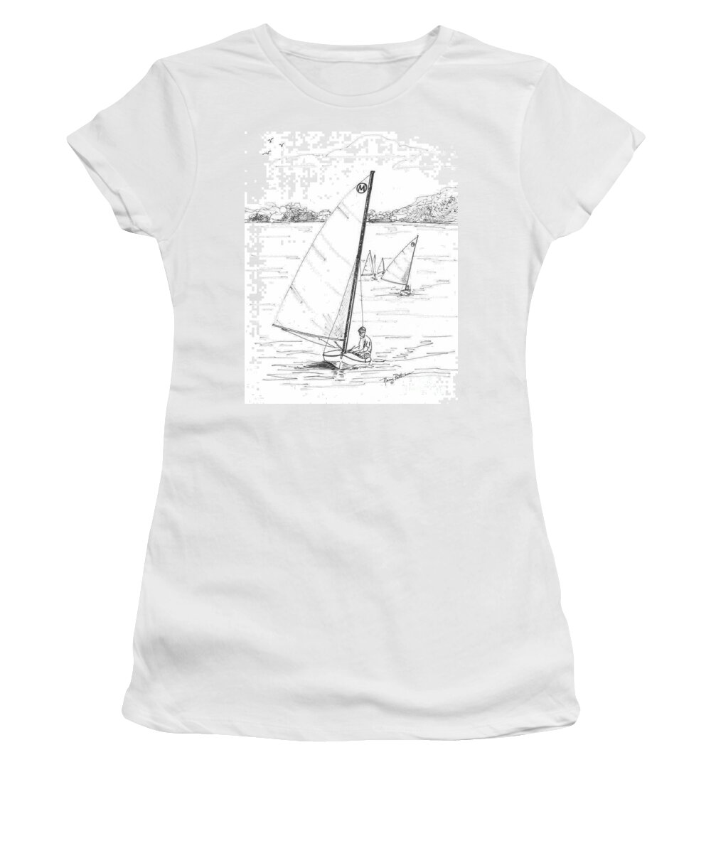 Mint Classic Moth Sailboat Women's T-Shirt featuring the drawing Running Free by Nancy Patterson