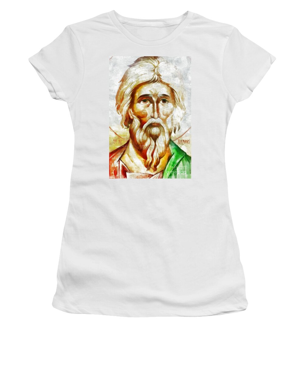 Saint Andrew Women's T-Shirt featuring the mixed media Saint Andrew by Daliana Pacuraru