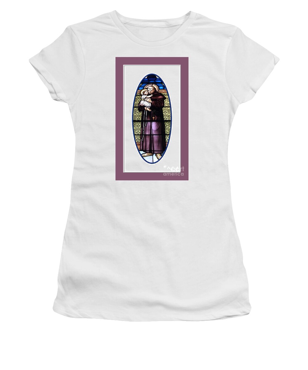 Saint Anthony Women's T-Shirt featuring the photograph Saint Anthony of Padua Stained Glass Window by Rose Santuci-Sofranko