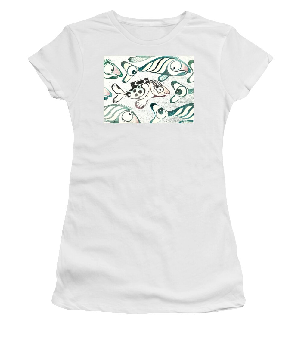 Watercolor Women's T-Shirt featuring the painting Salmon Boy The Swimmer by Melinda Dare Benfield
