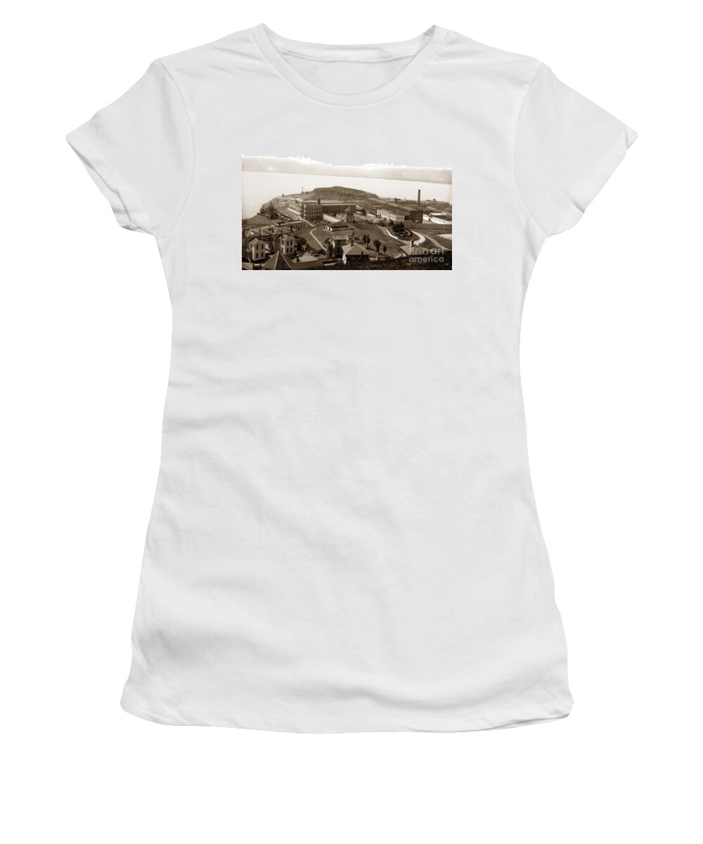 San Quentin Women's T-Shirt featuring the photograph San Quentin State Prison California Opened in July 1852 circa 1910 by Monterey County Historical Society
