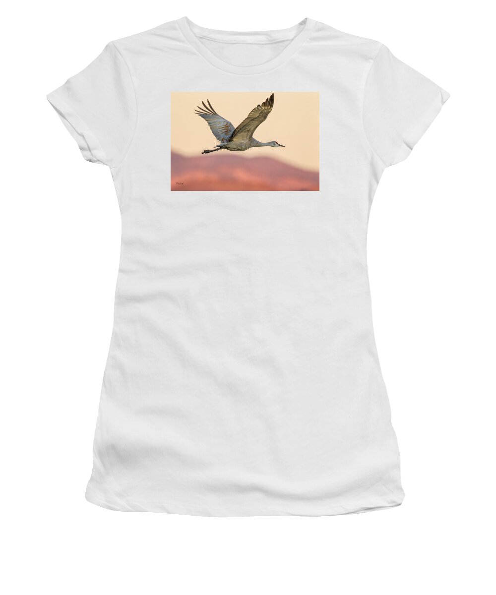 Crane Women's T-Shirt featuring the photograph Sandhill Crane with Ice on its Leg by Fred J Lord