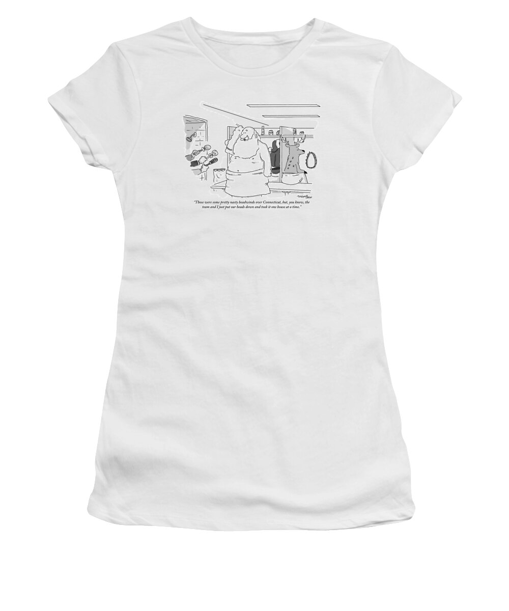 #faaAdWordsBest Women's T-Shirt featuring the drawing Santa Claus Is In A Locker Room Speaking by Mark Thompson