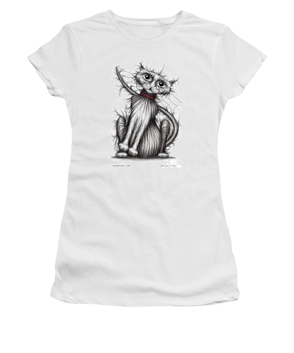 Cat Women's T-Shirt featuring the drawing Scratchy cat by Keith Mills
