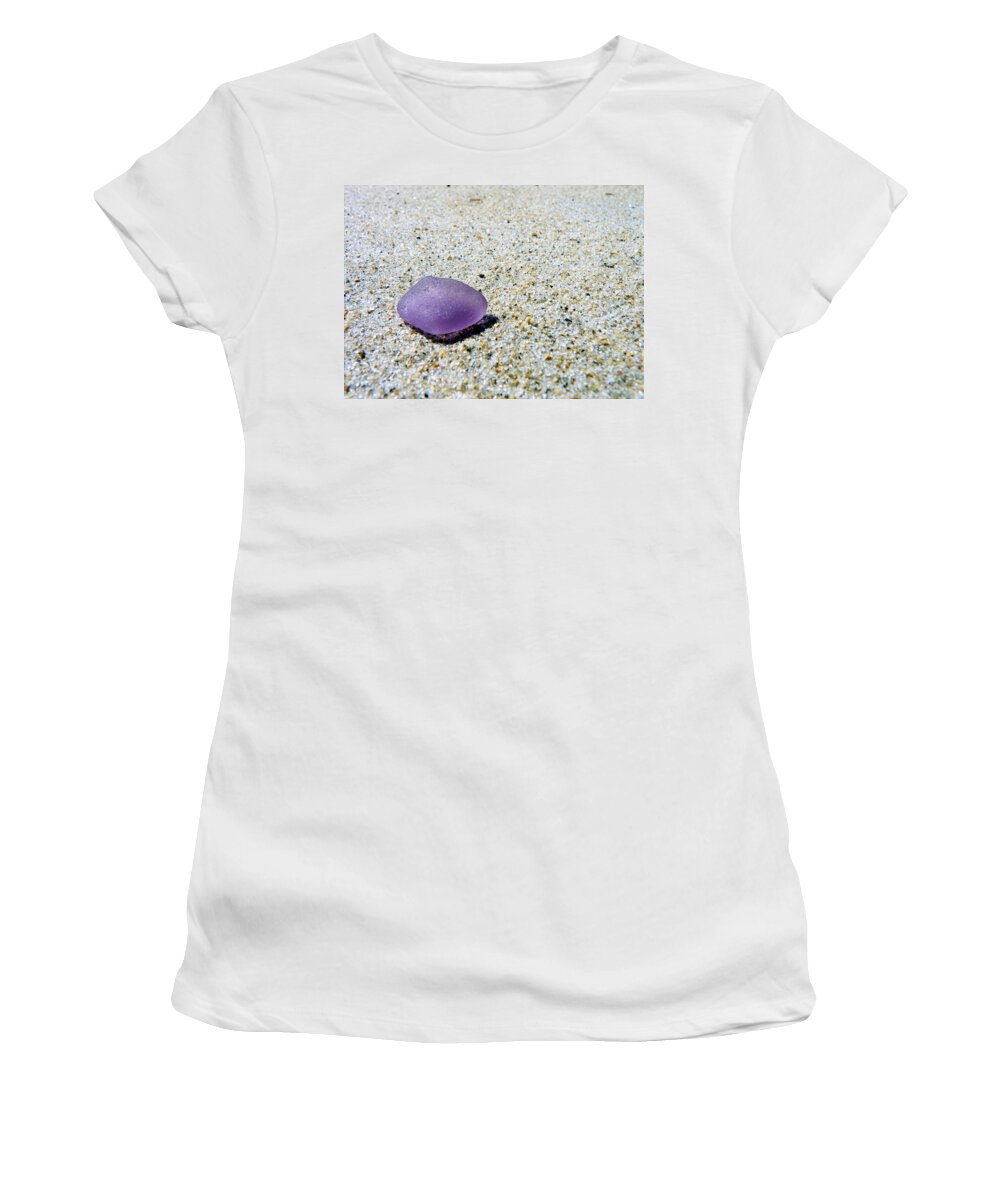 Janice Drew Women's T-Shirt featuring the photograph Sea glass in amethyst by Janice Drew