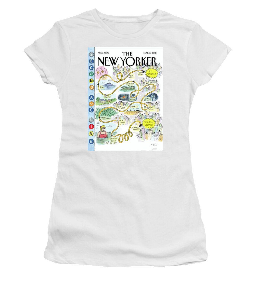 Subway Women's T-Shirt featuring the painting Second Avenue Line by Roz Chast