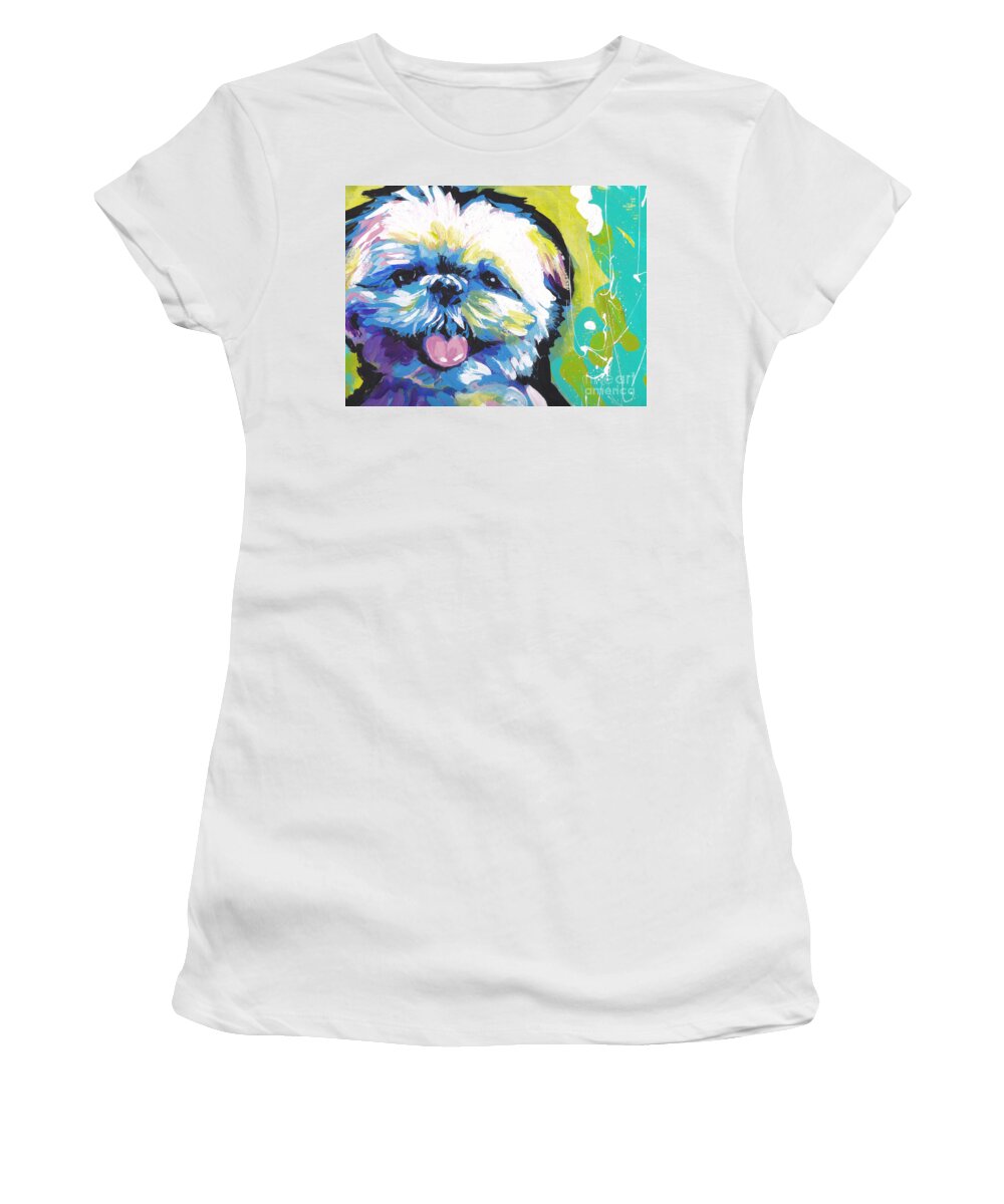 Shih Tzu Women's T-Shirt featuring the painting Shitzy Smile by Lea S