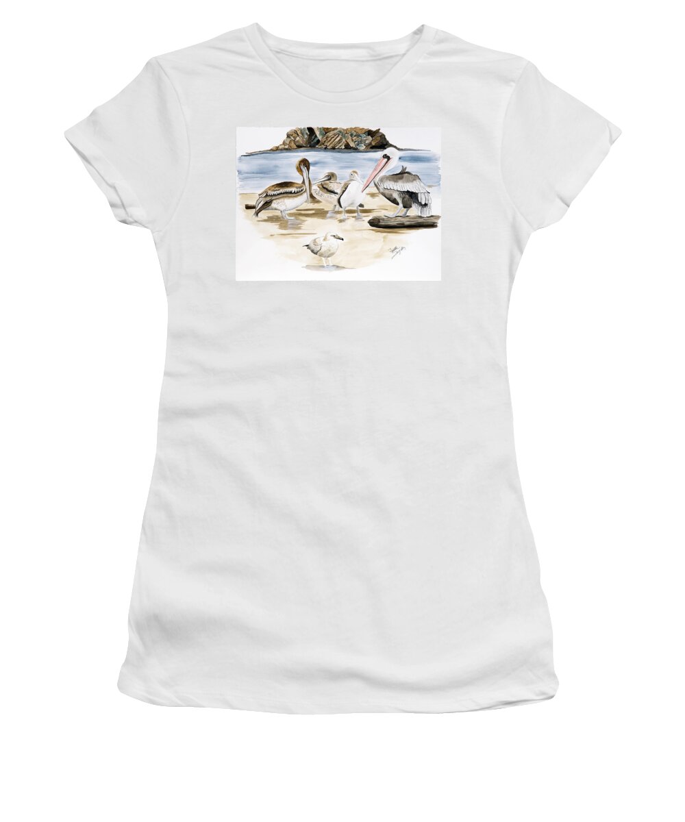 Birds Women's T-Shirt featuring the painting Shore Birds by Joette Snyder