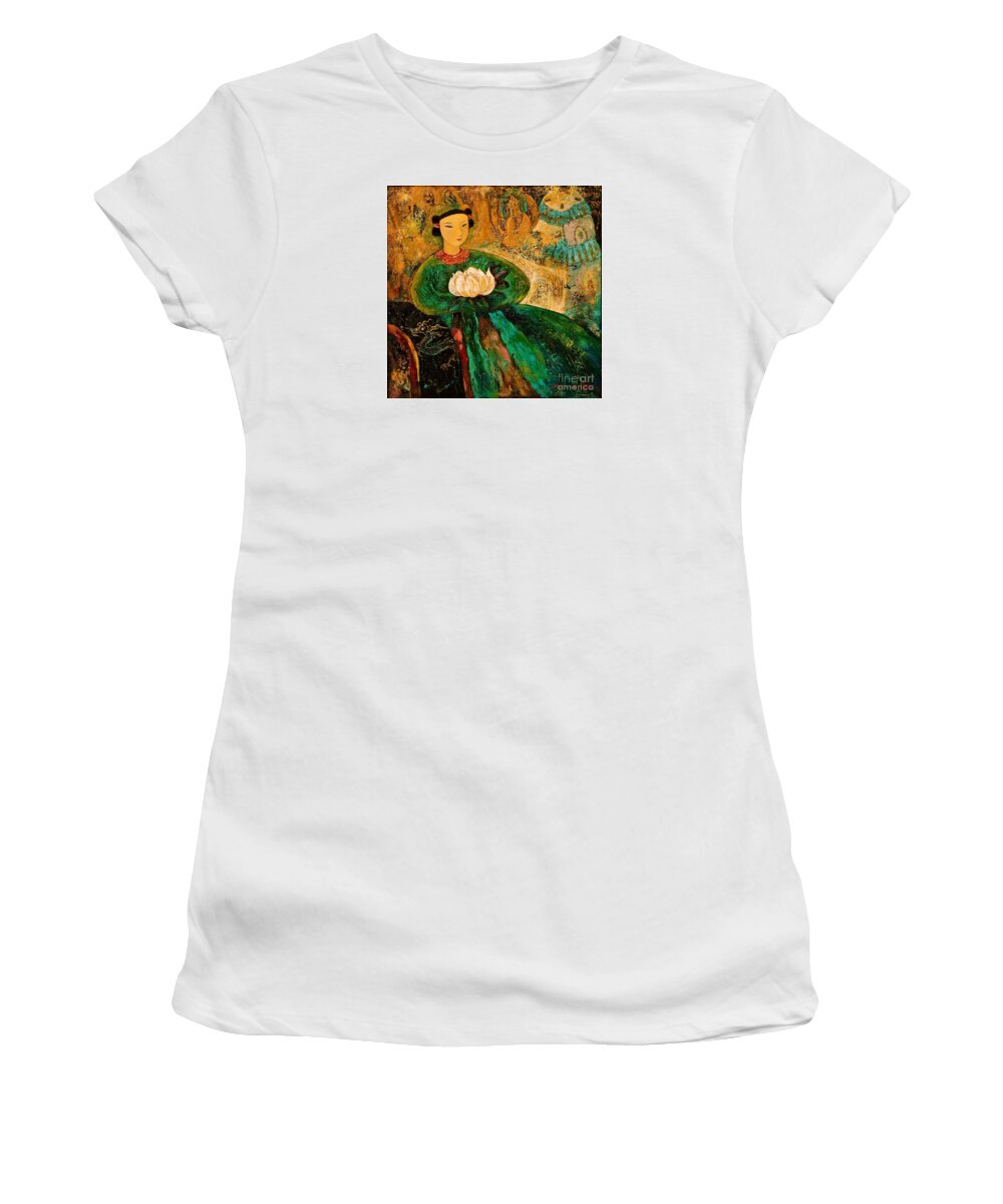 Portrait Women's T-Shirt featuring the painting Silent Lotus by Shijun Munns