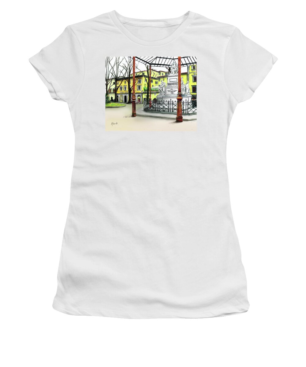 Florence Women's T-Shirt featuring the painting Silla Hotel Piazza Demidoff Florence by Albert Puskaric