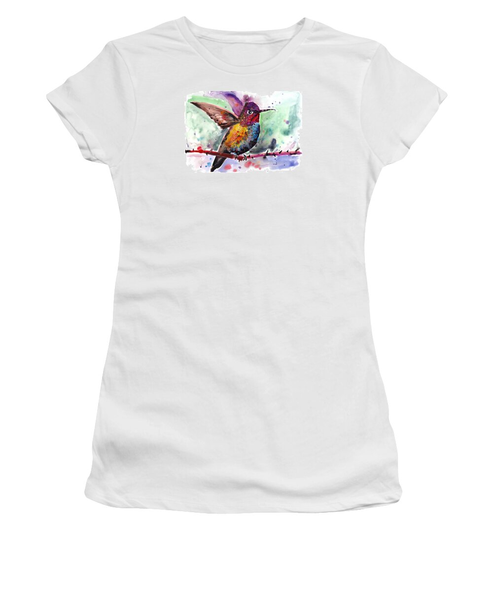 Kolibri Women's T-Shirt featuring the painting Sitting Hummingbird Watercolor by Tiberiu Soos