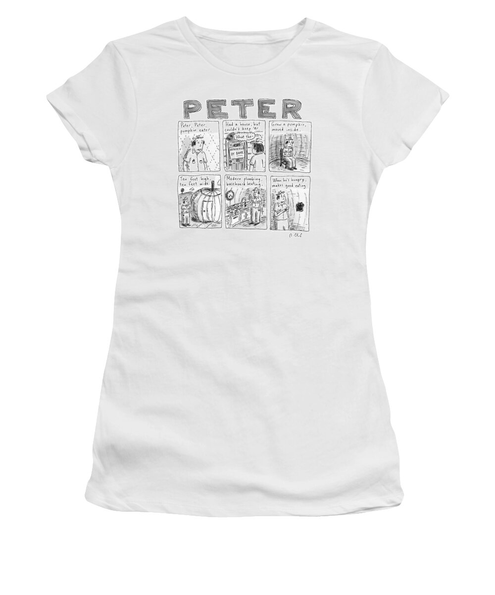 Foreclosure Women's T-Shirt featuring the drawing Six Rhyming Panels About A Man Who Moves by Roz Chast