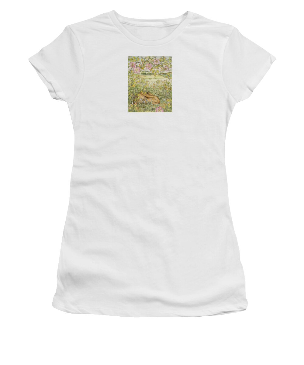 Rabbit Women's T-Shirt featuring the painting Sleepy Bunny by Lynn Bywaters