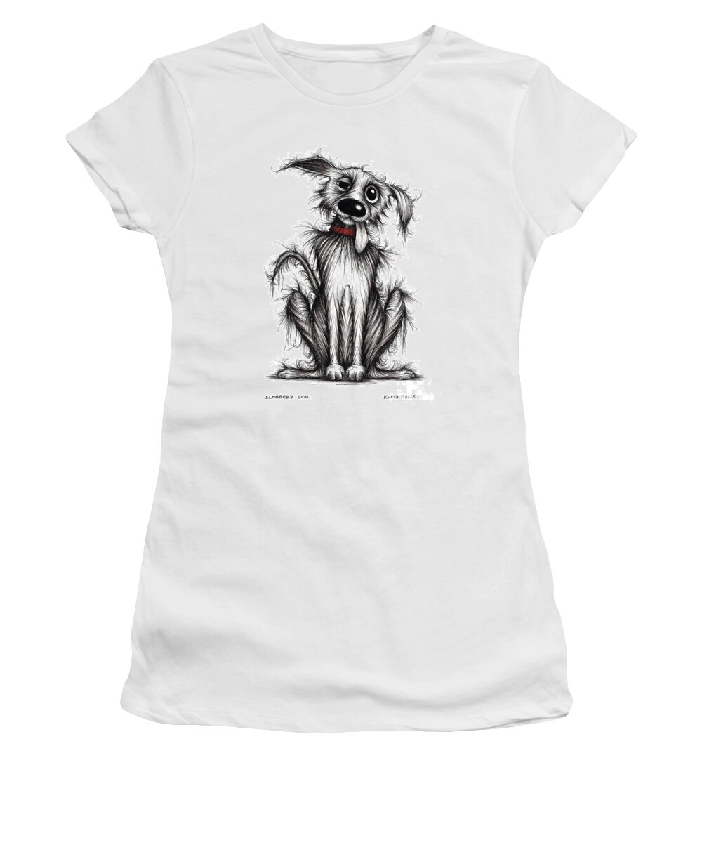 Mucky Dog Women's T-Shirt featuring the drawing Slobbery dog by Keith Mills