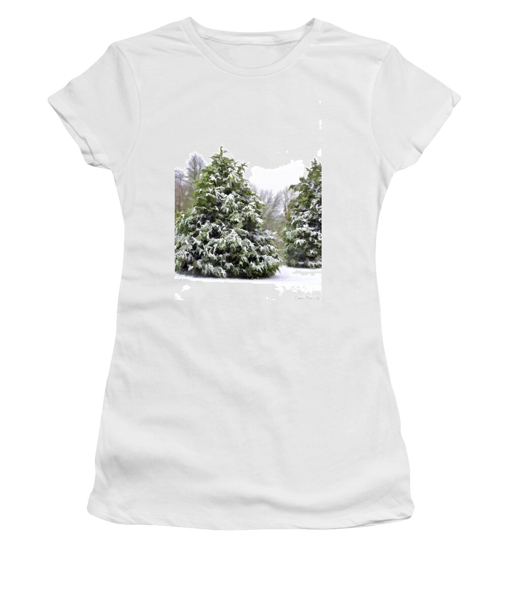 Nature Women's T-Shirt featuring the photograph Snow Laden - Digital effect 1 by Debbie Portwood