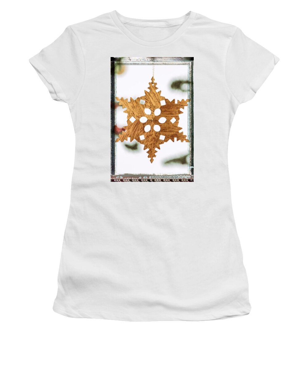 Snowflake Women's T-Shirt featuring the photograph Snowflake Holiday Image Art by Jo Ann Tomaselli