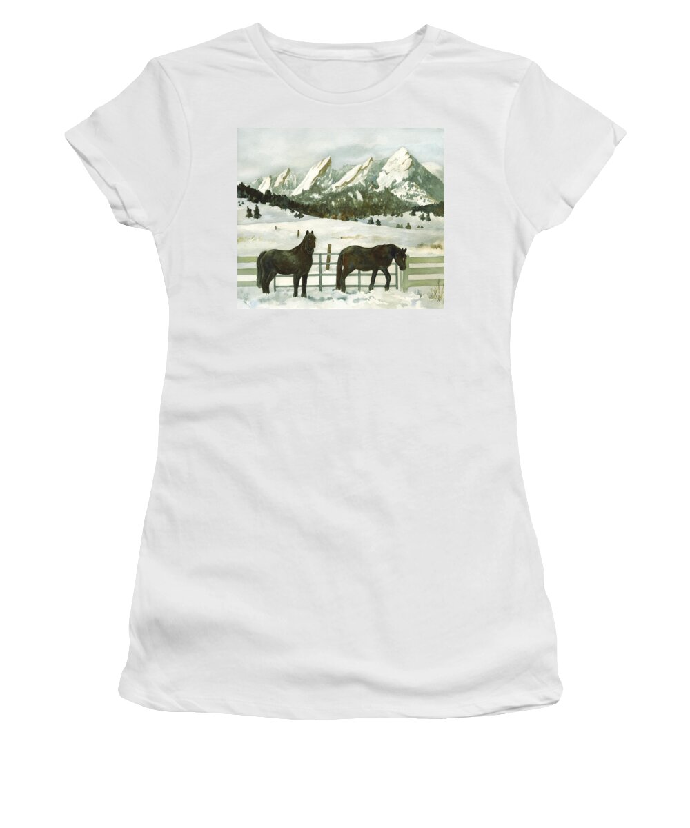 Winter Scene Painting Women's T-Shirt featuring the painting Snowy Day by Anne Gifford