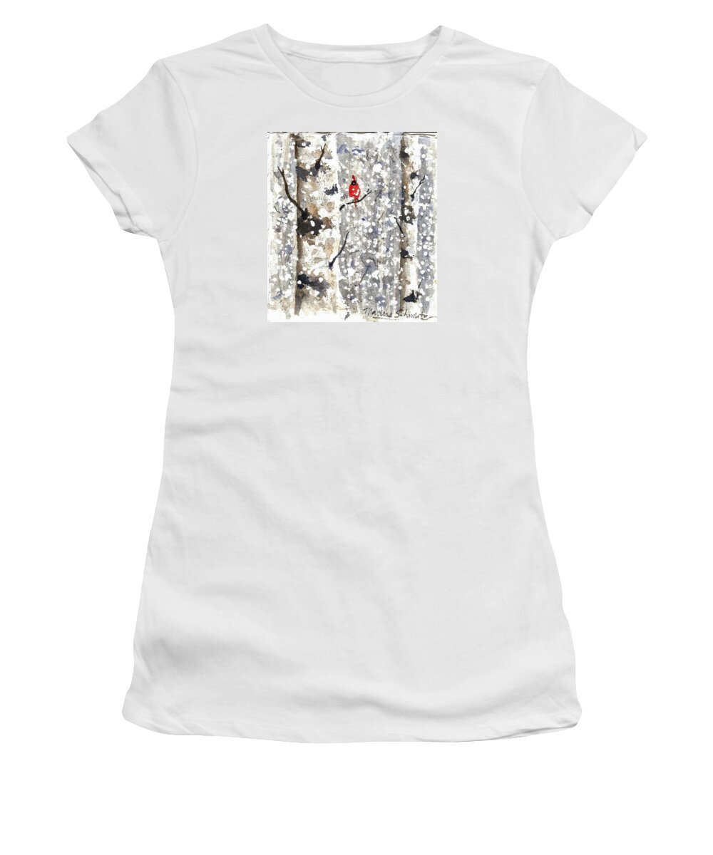 Winter Women's T-Shirt featuring the painting Snowy Hello by Marlene Schwartz Massey