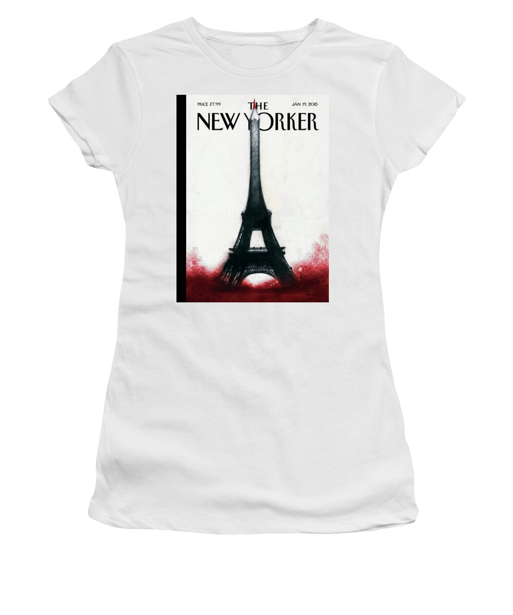 Charlie Hebdo Women's T-Shirt featuring the painting Solidarite by Ana Juan