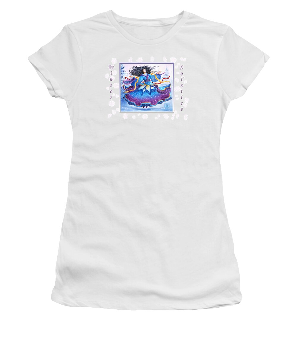 Wiccan Yule Card Women's T-Shirt featuring the painting Solstice Snowfall by Melissa A Benson