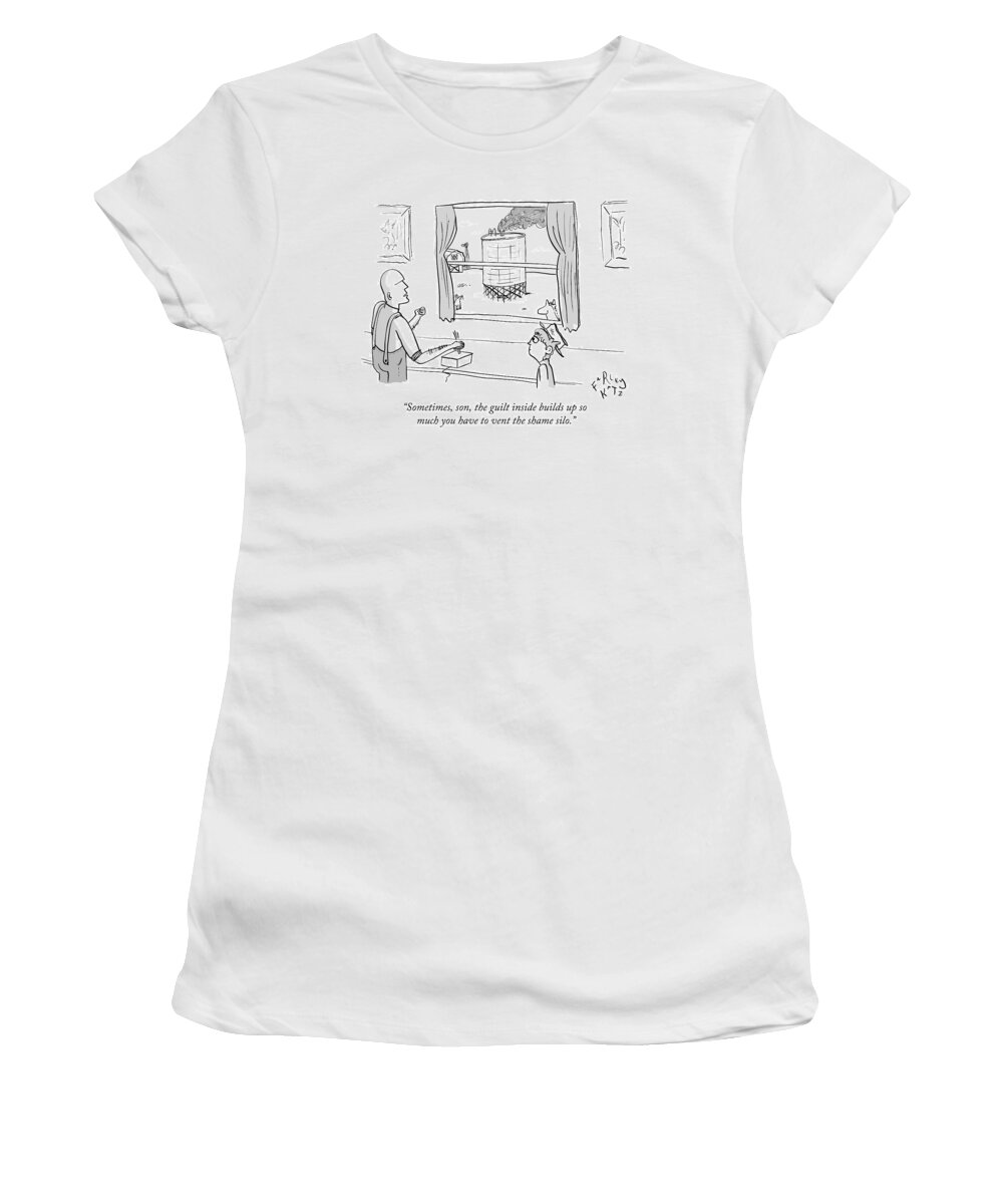 Silo Women's T-Shirt featuring the drawing Sometimes, Son, The Guilt Inside Builds by Farley Katz