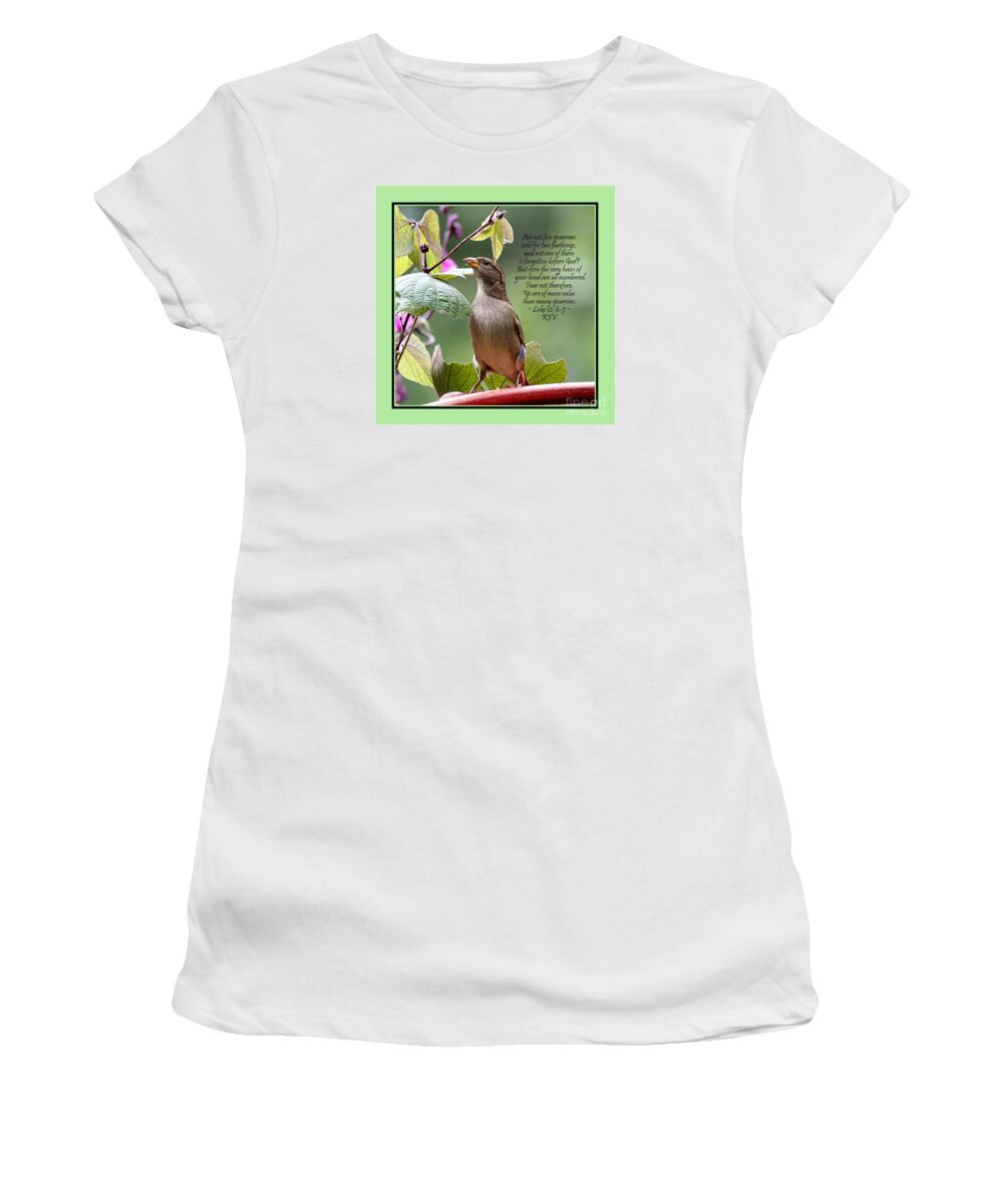 Luke 12 Women's T-Shirt featuring the photograph Sparrow Inspiration from the Book of Luke by Catherine Sherman