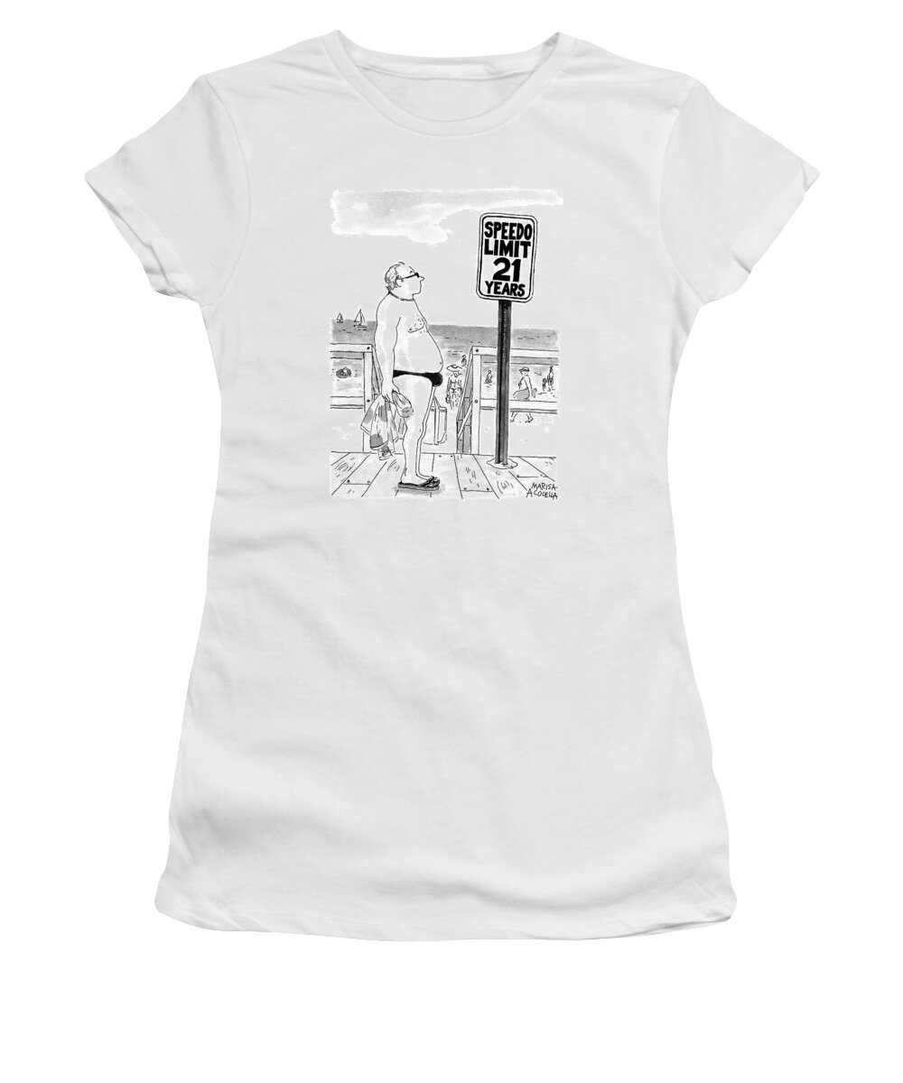 Automobiles - Speeding Women's T-Shirt featuring the drawing Speedo Limit 21 Years by Marisa Acocella Marchetto