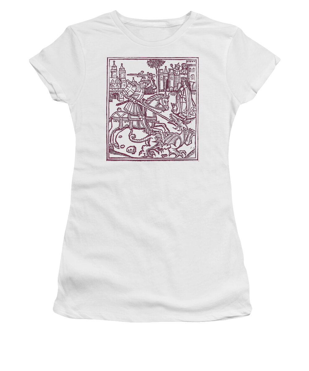 St. George Women's T-Shirt featuring the digital art St. George - Woodcut by John Madison