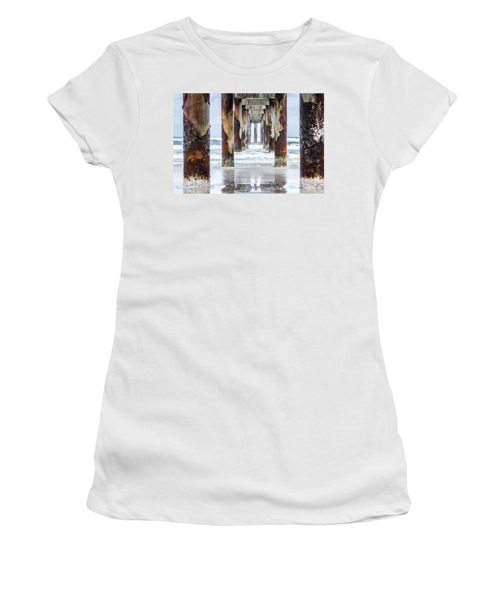 Saint Augustine Women's T-Shirt featuring the photograph St Johns County Ocean Pier In Saint Augustine Florida #2 by Parker Cunningham