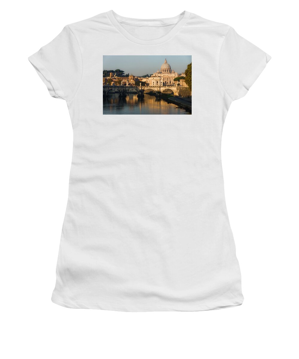 St Peter Women's T-Shirt featuring the digital art St Peter Morning Glow - Impressions Of Rome by Georgia Mizuleva